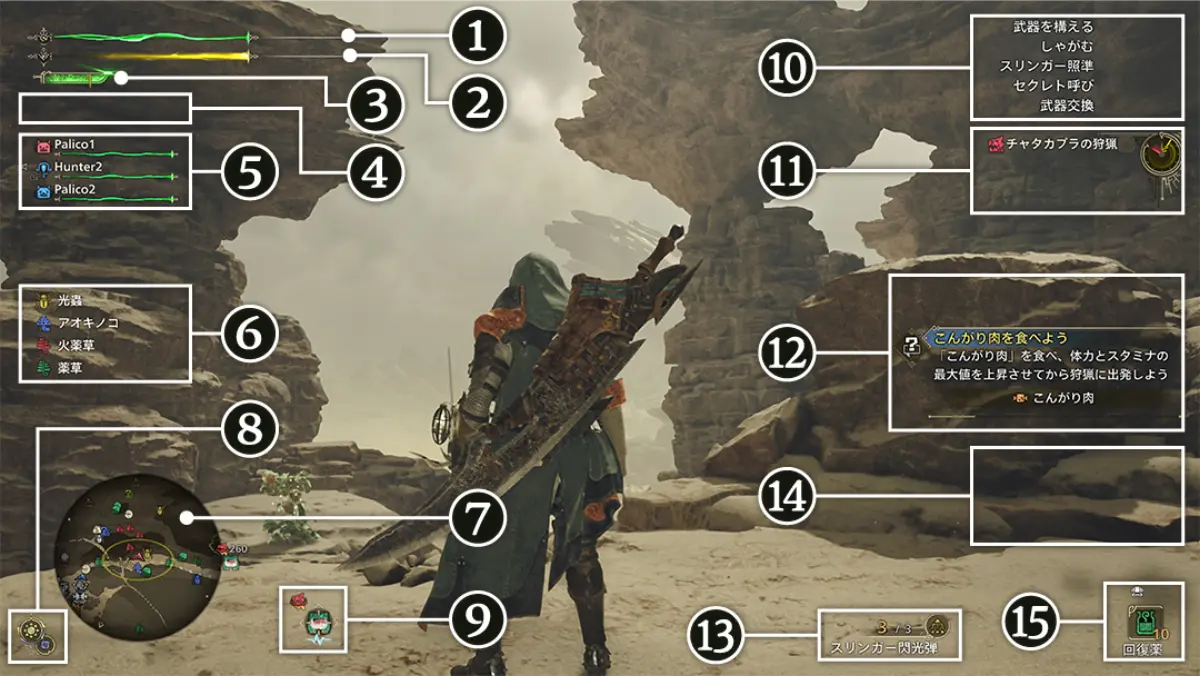 モンハンワイルズ プレイ画面の見方